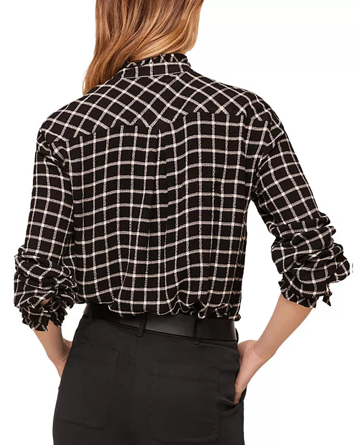 Black and White Ruffle Edge Button Down Shirt