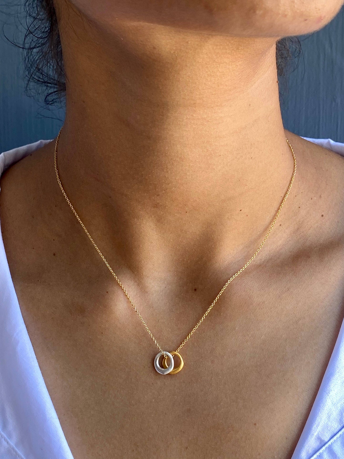 Two Tiny Circles Pendant Necklace in Silver, Vermeil, Mixed