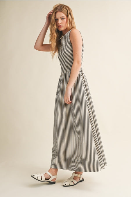 Striped Fabric Smocking Top Long Dress