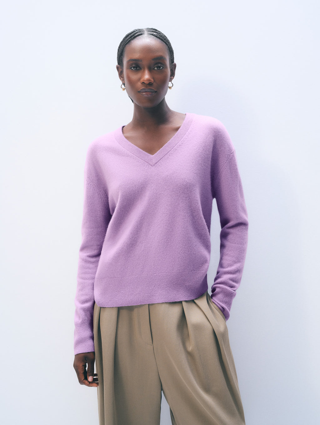 Cashmere V Neck Sweater - Soft Plum