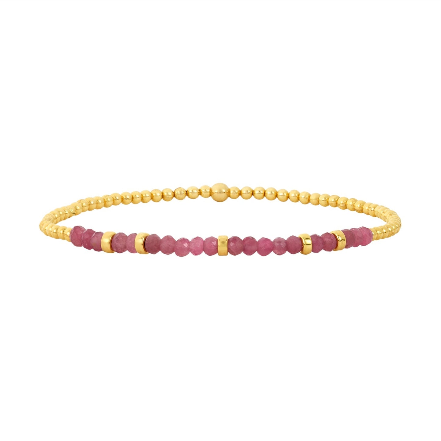 2mm Gold and Pink Tourmaline Beaded Bracelet