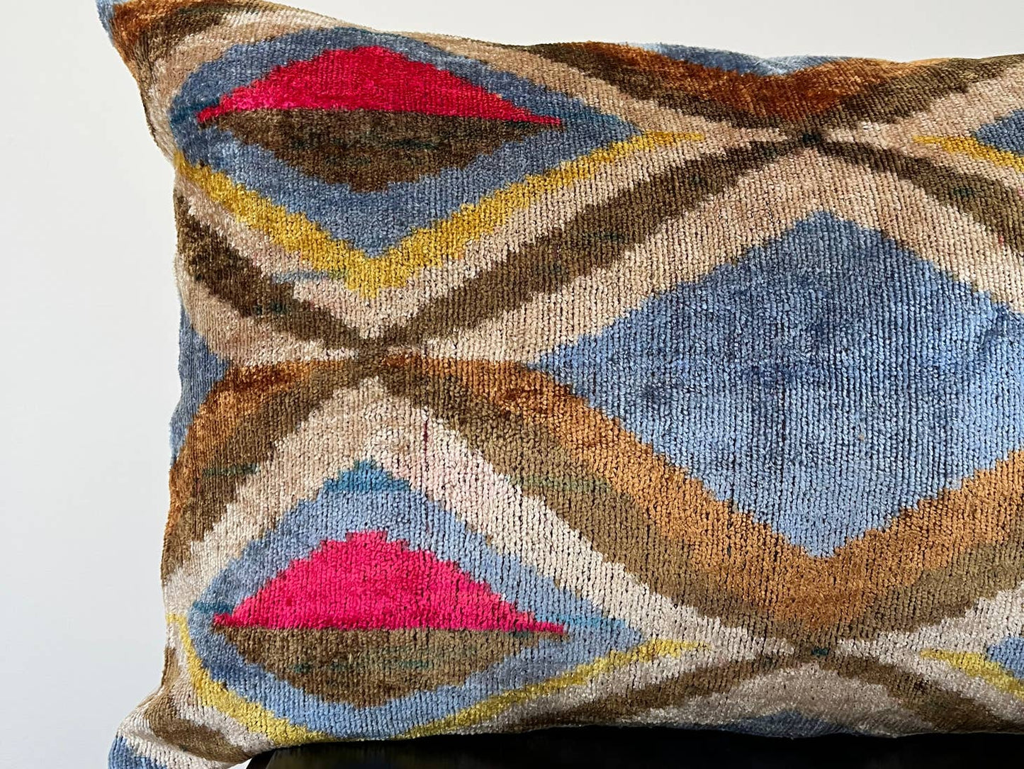 Cover Blue/Brown Diamond Ikat Velvet Silk Pillow