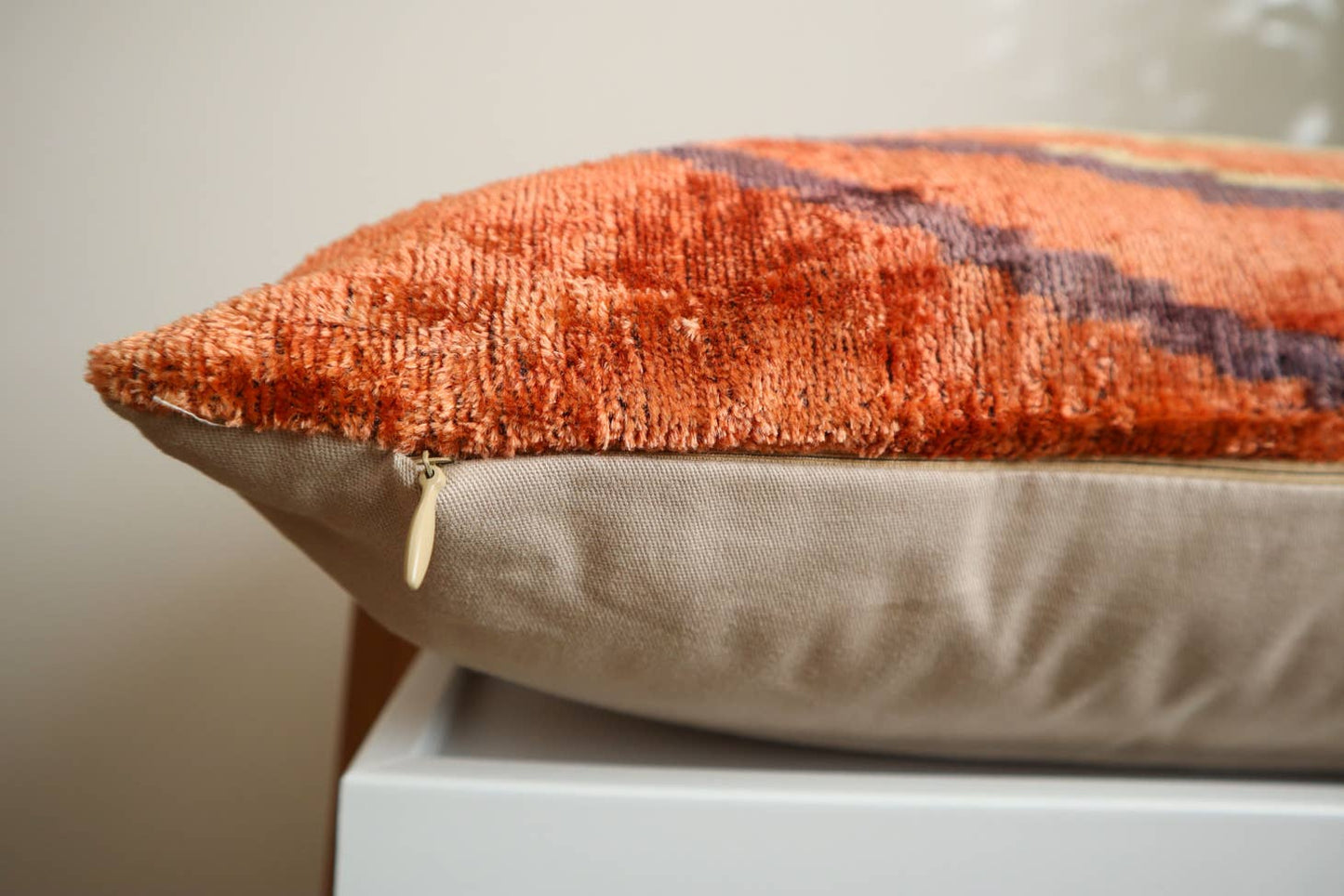 Orange Spiral Ikat Velvet Silk Pillow