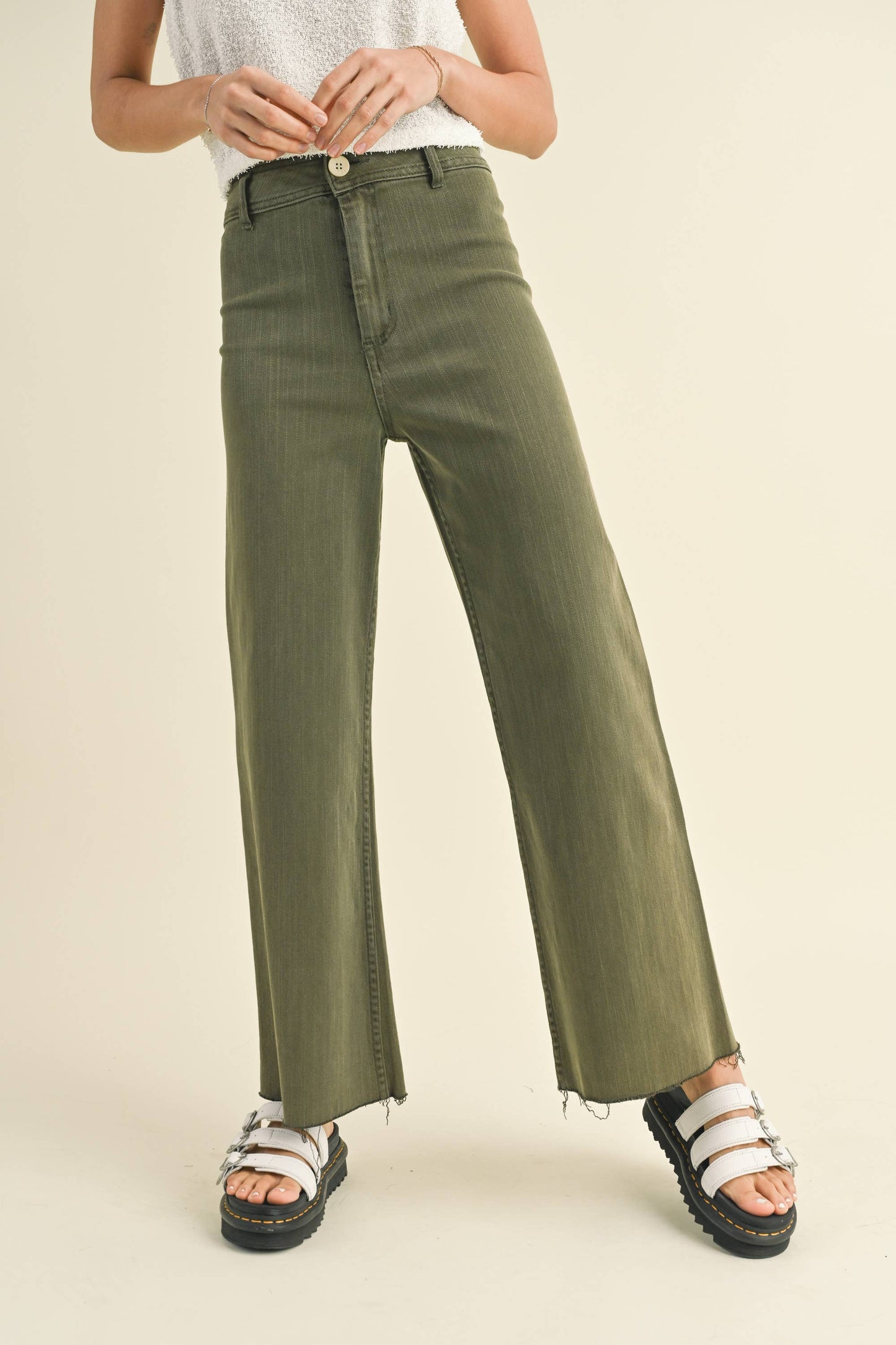 Olive Straight Wide Leg Pants