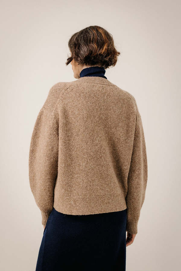 Boxy Alpaca V-Neck Sweater - Dark Fawn