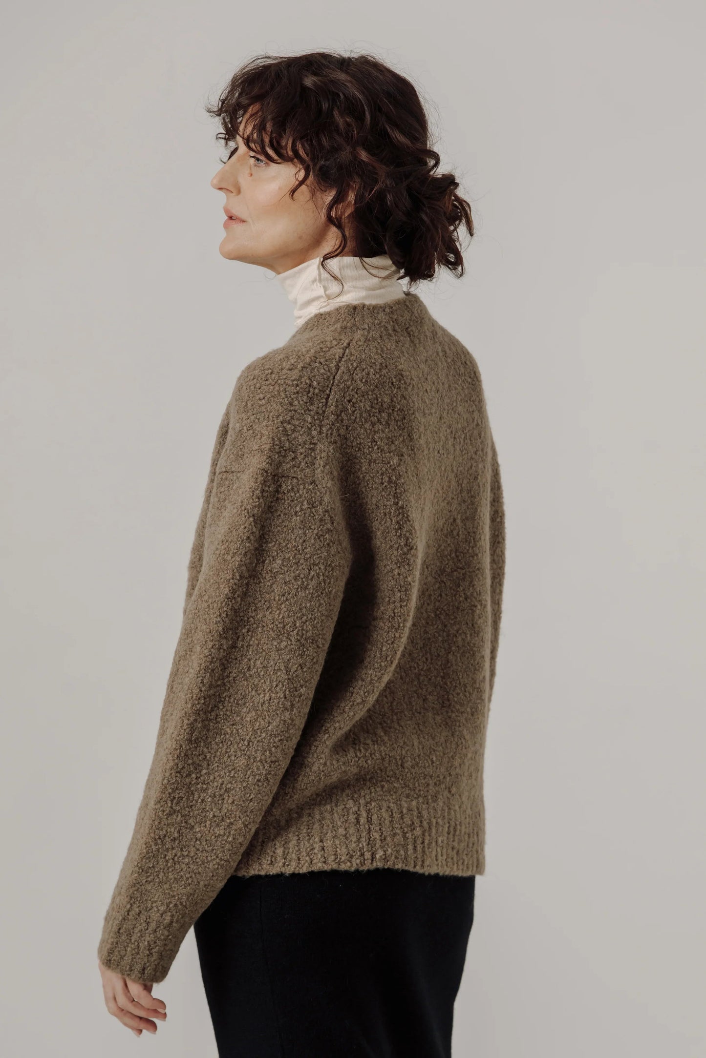 Dark Khaki Colette Boucle Crewneck Sweater