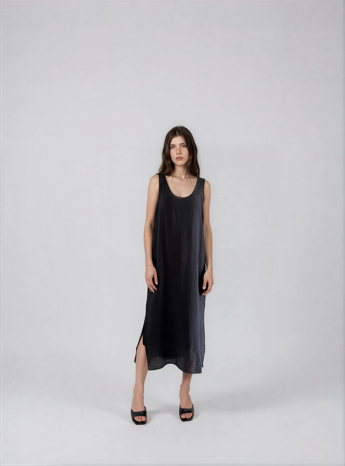 TS - Black Crinkle Tank Dress