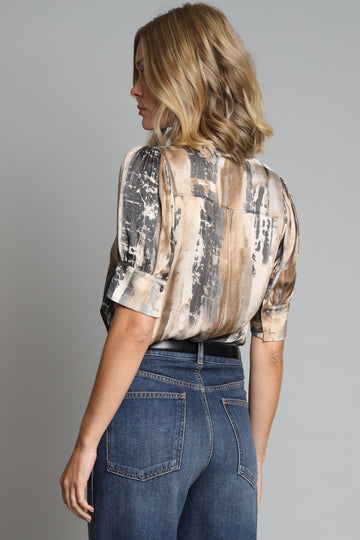 Venetian Zip Front Blouse - Charcoal