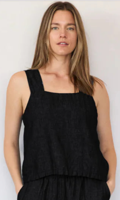 Black Linen Strap Tank Top