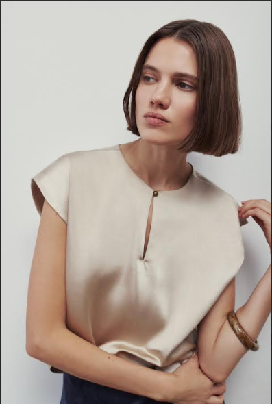 Wina Capsleeve Satin Top - Sand