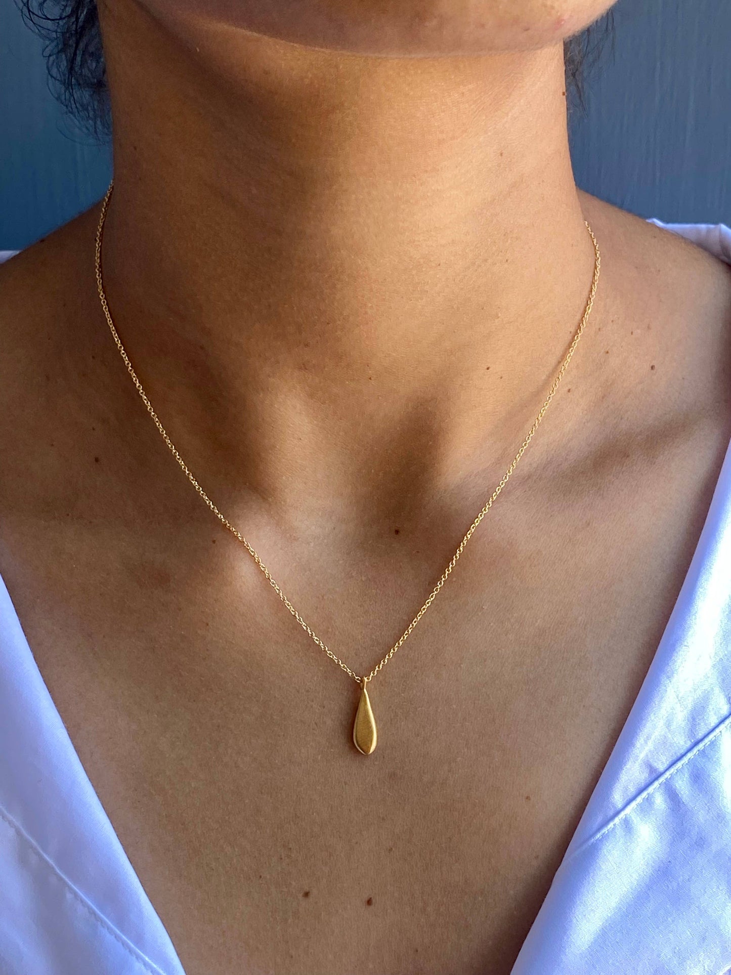 Tiny Drop Charm Necklace in Silver or Vermeil