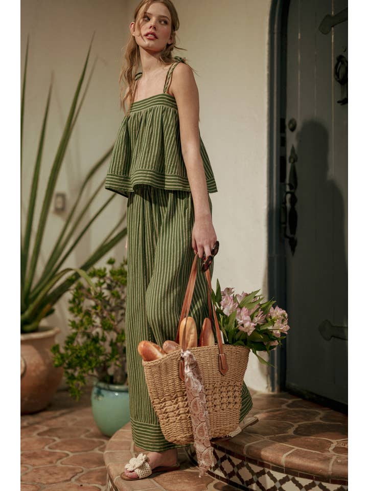 Green Striped Thin Strap Top