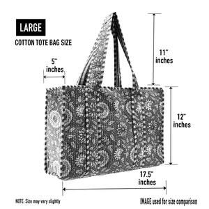 Blue Large Cotton Block Print Tote Bag