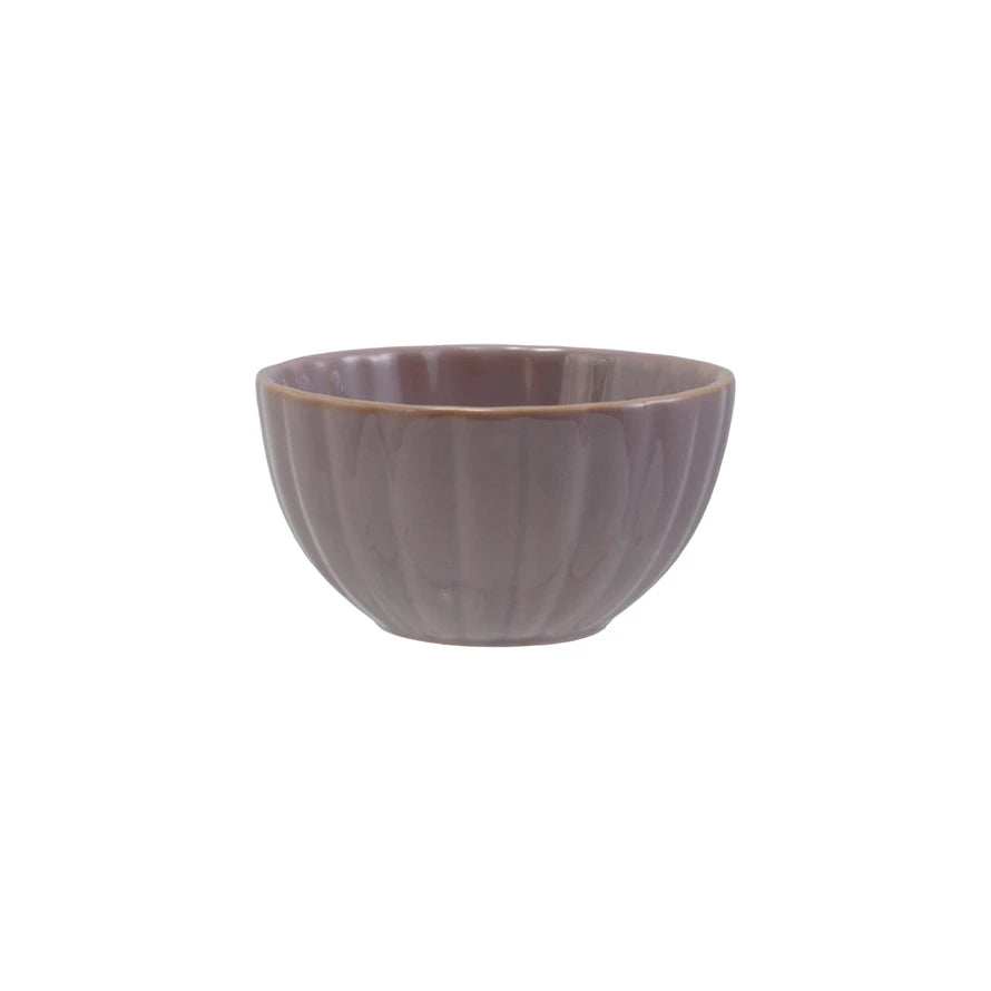 Lavender Stoneware Ribbed Bowl, Reactive Glaze