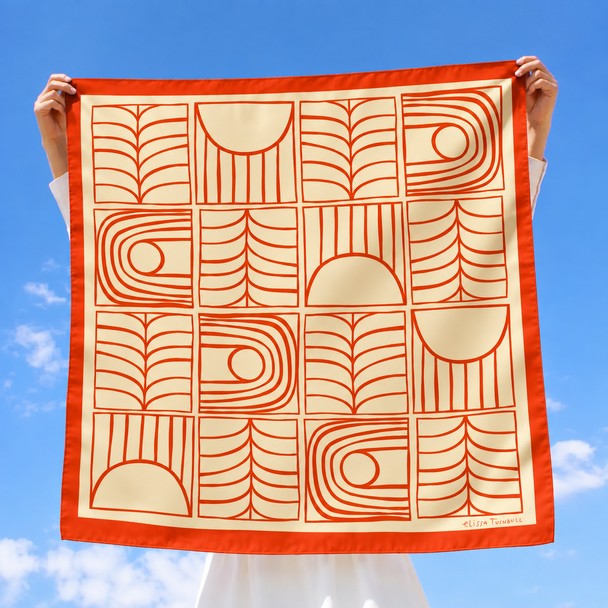 Red and Butter Yellow Geometric Scarf