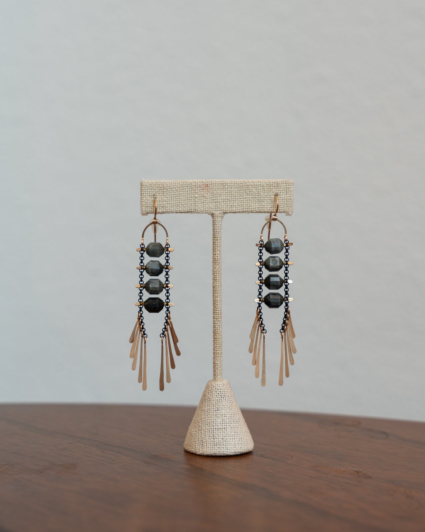 Grey Moonstone, Brass Spiritus Earrings
