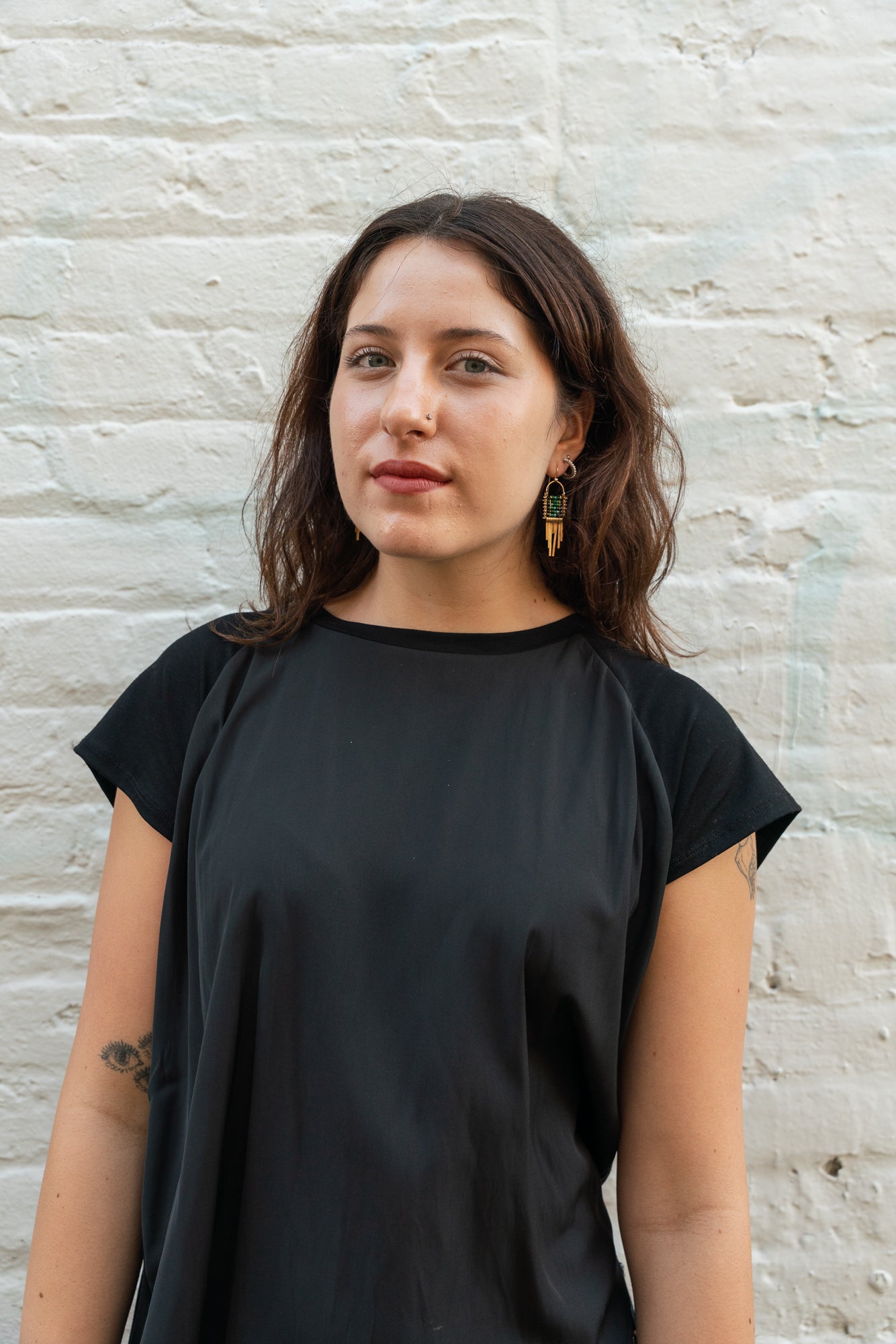 Spinel, Chalcedony, Brass Minima Earrings