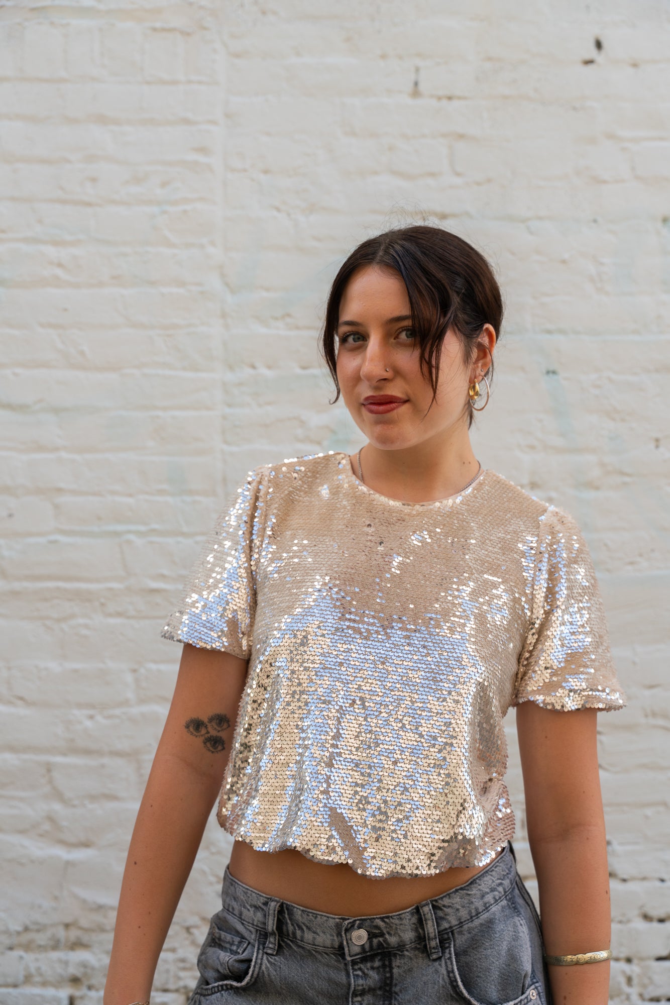 Grace Velvet Sequin Bubble Top - Cream