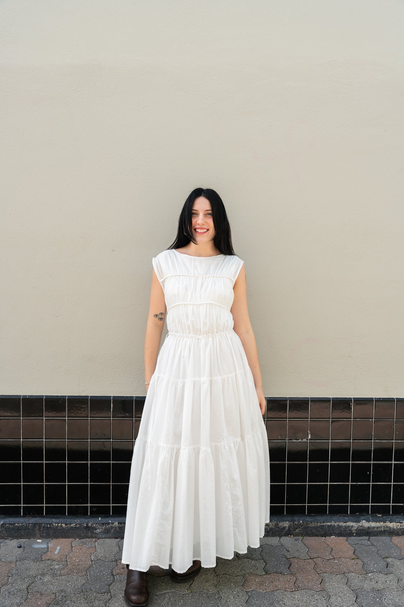 Tropez Shirred Peplum Dress