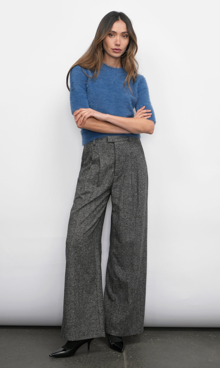 Indigo Odette Fuzzy Elbow Sleeve Knit Top