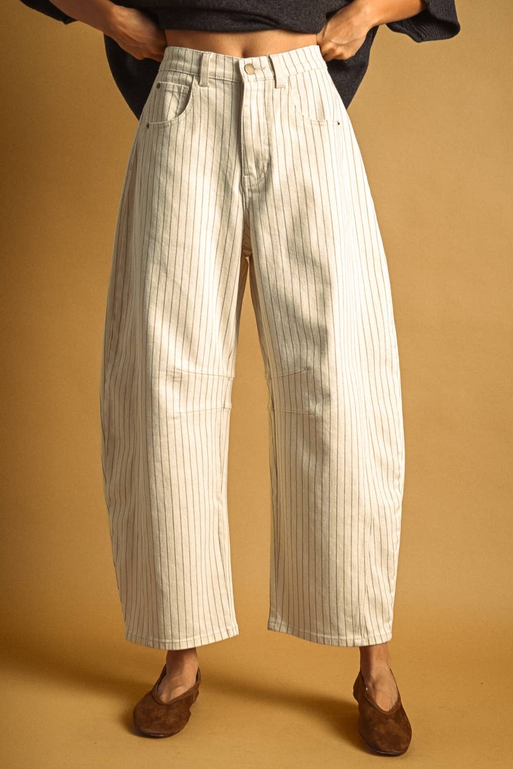 Pinstriped Barrel Pants - 2 colors