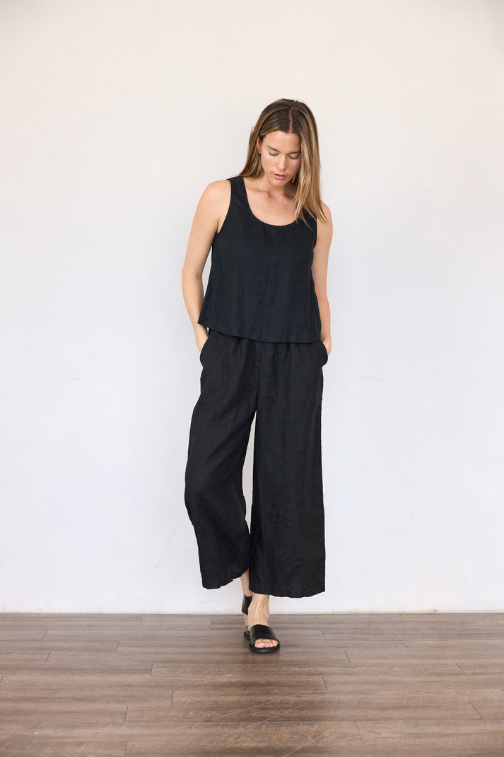 Black Wide Leg Linen Pant