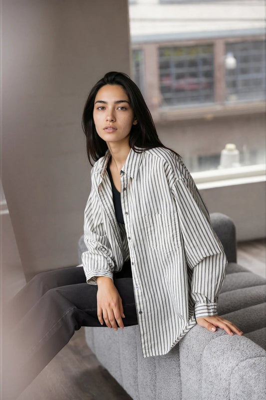 Black & Cream Stripe Button Down Shirt