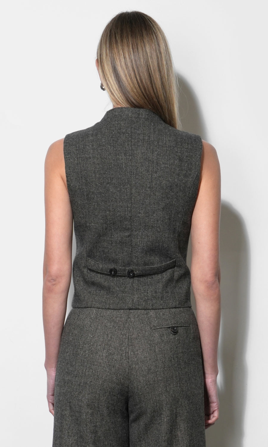Sage Herringbone Vest Top - Charcoal