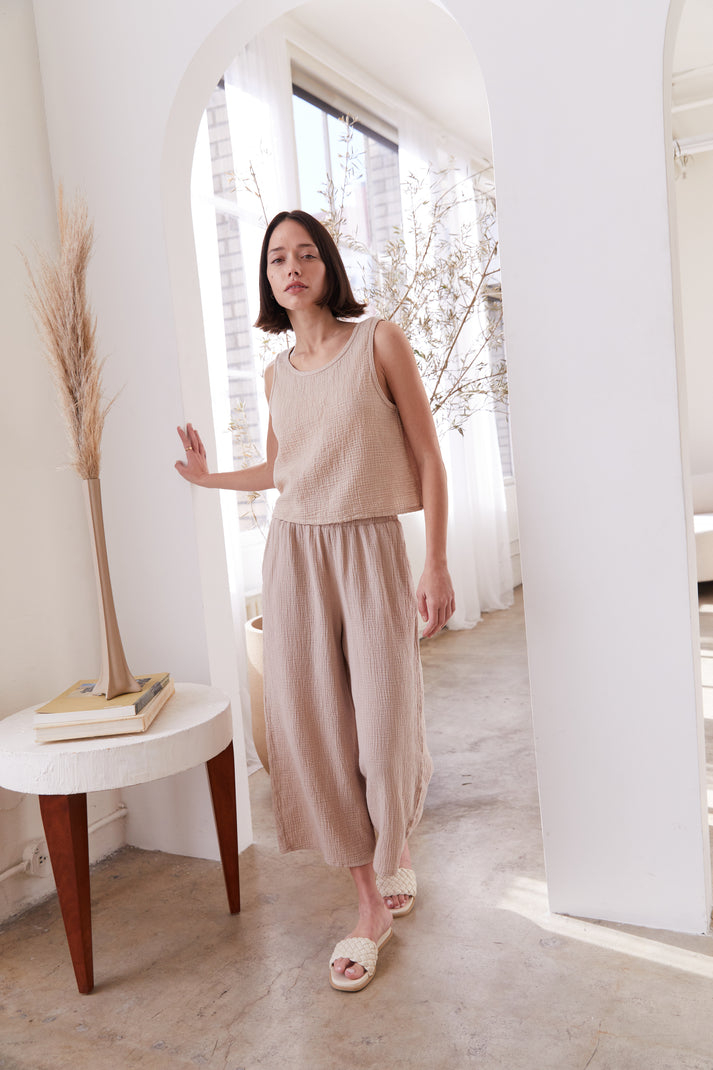 TS - Sand Beige Organic Reversible Gauze Tank