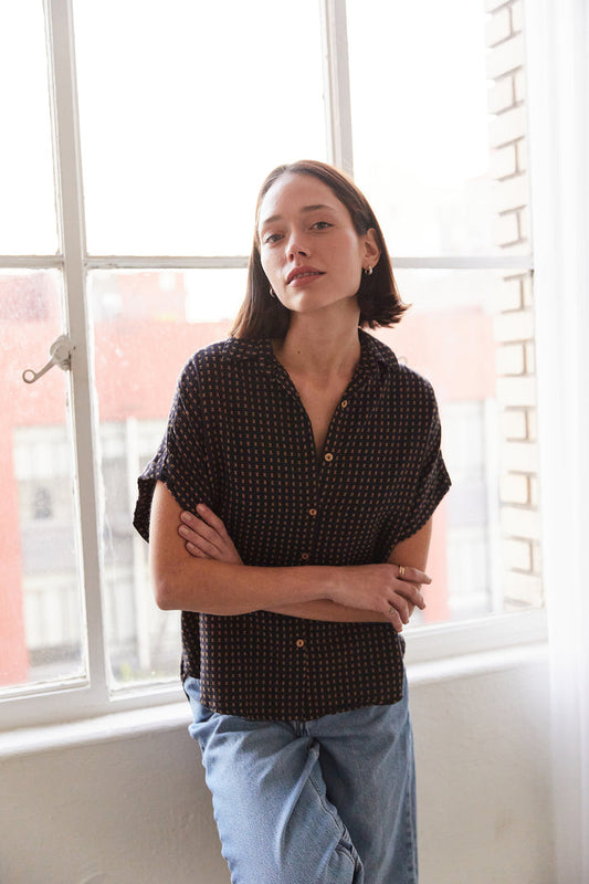 Navy Dobby Button Down Shirt
