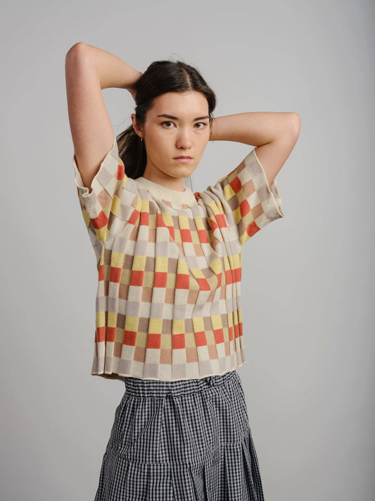 Anni Grid Plaited Sweater (cream/orange/yellow) - Elemental