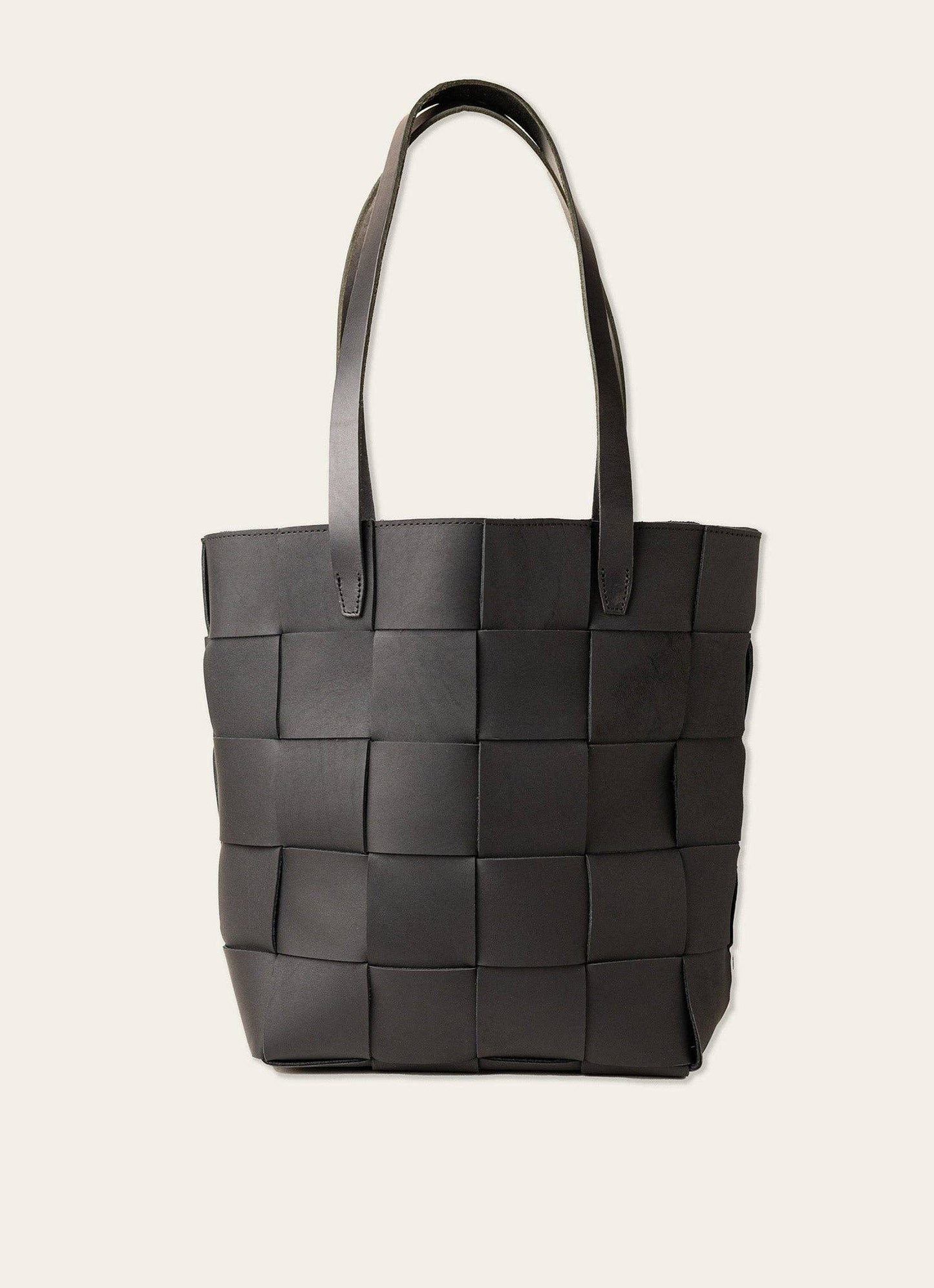 Woven Leather Tote - Black