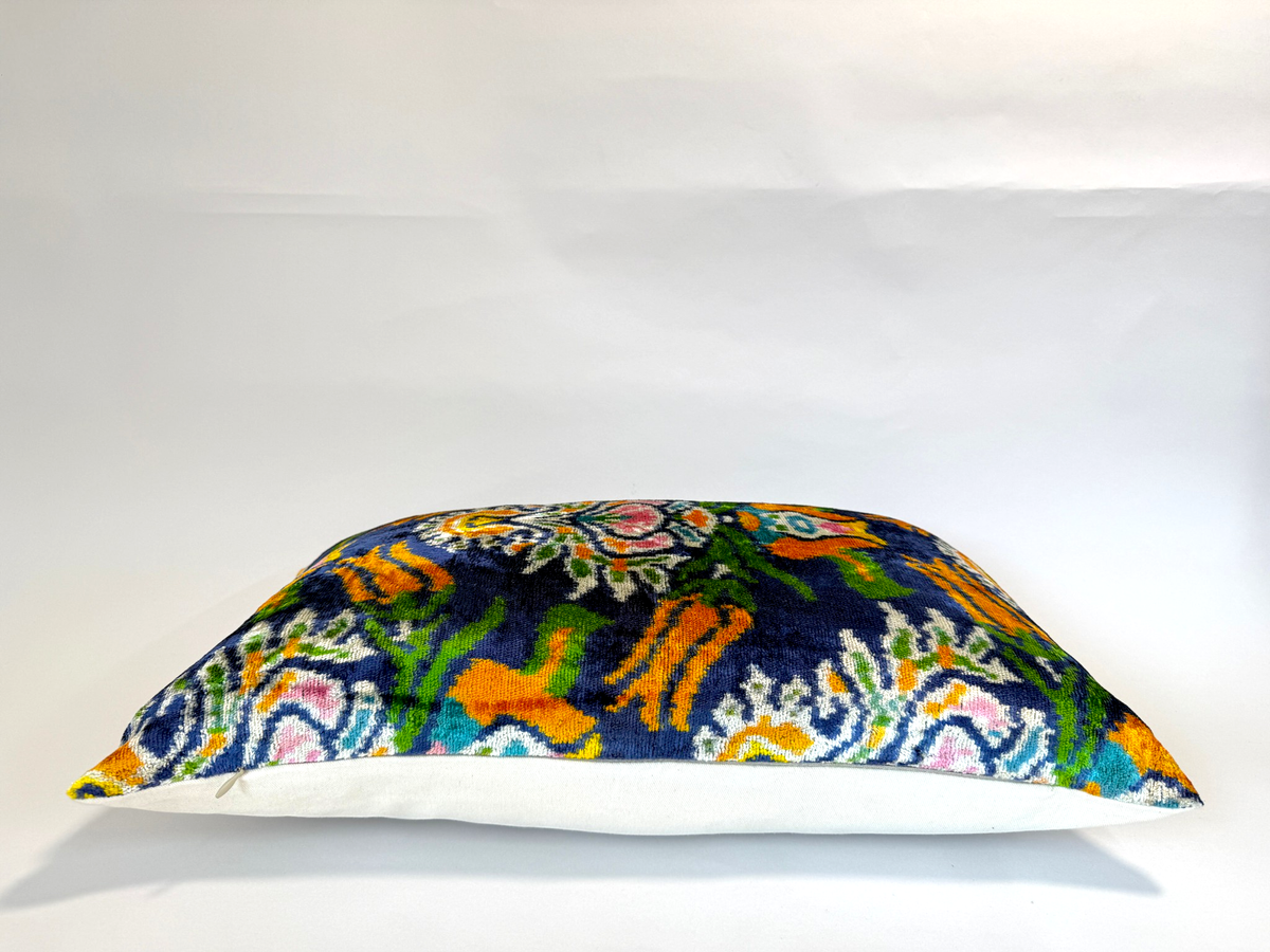 Blue Suzani Velvet Ikat Pillow