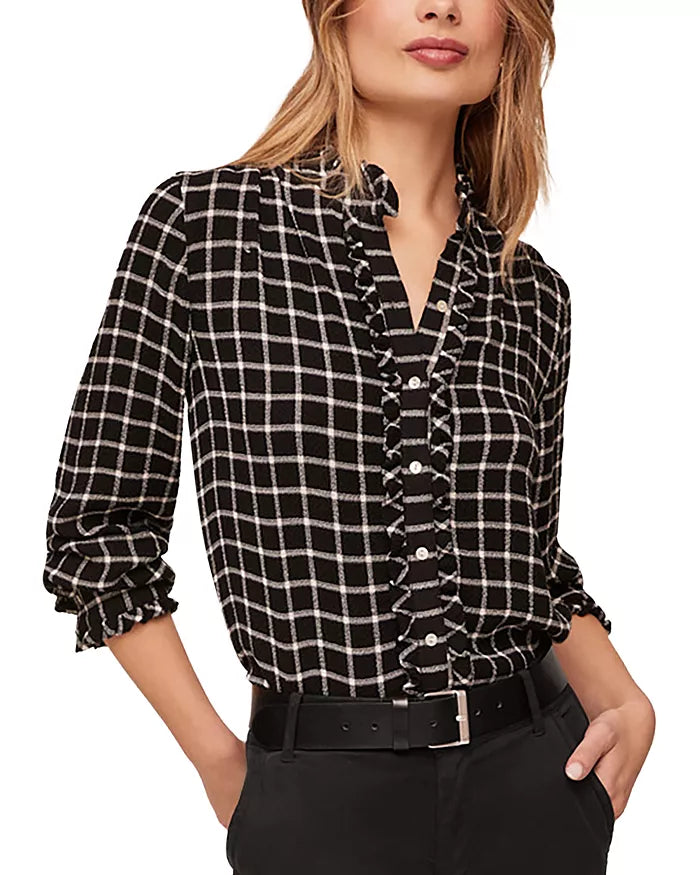 Black and White Ruffle Edge Button Down Shirt