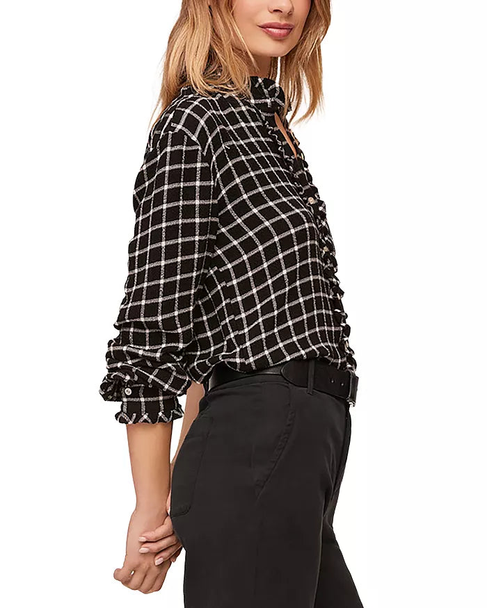 Black and White Ruffle Edge Button Down Shirt