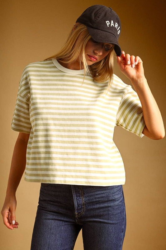 Lemon Striped Short Sleeve Top