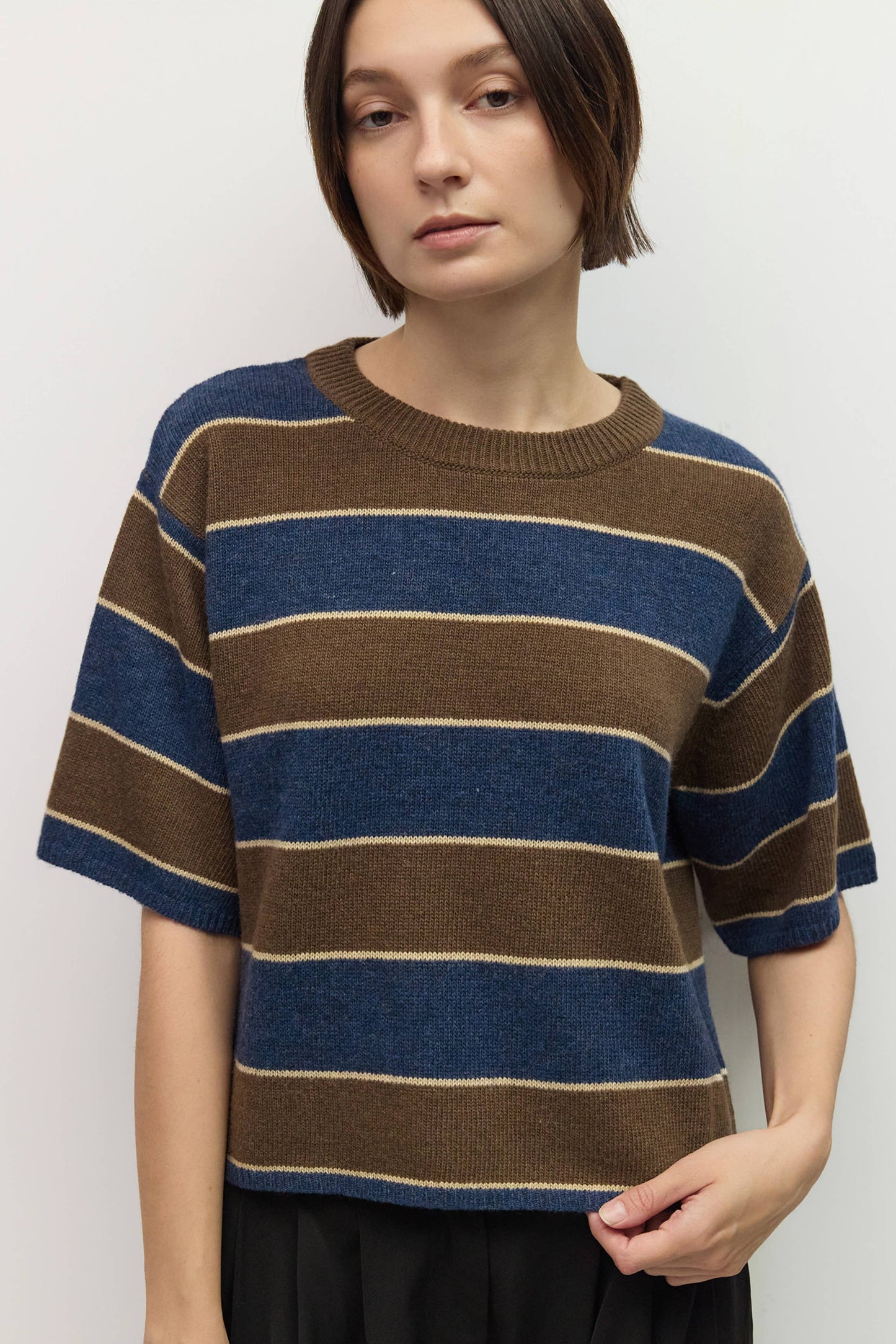Striped Elbow Sleeve Sweater