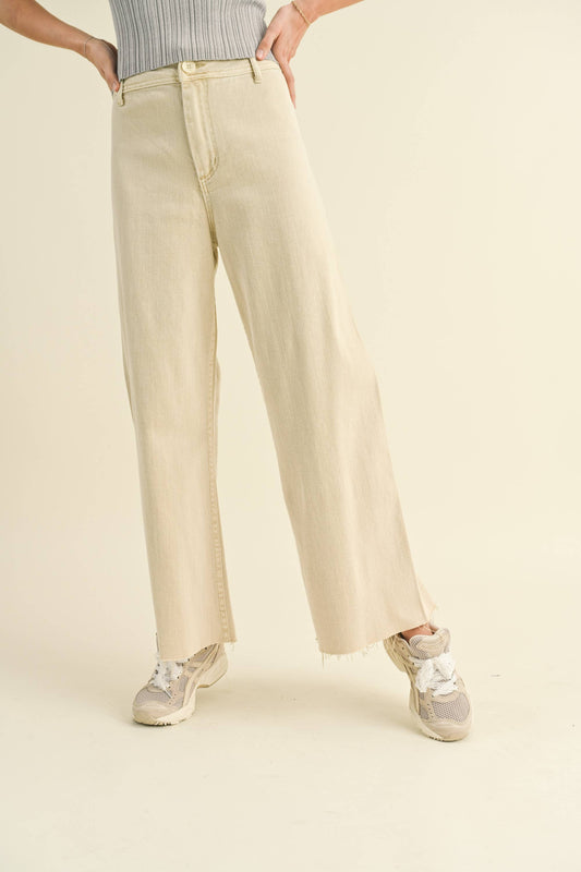 Beige Straight Wide Leg Pants
