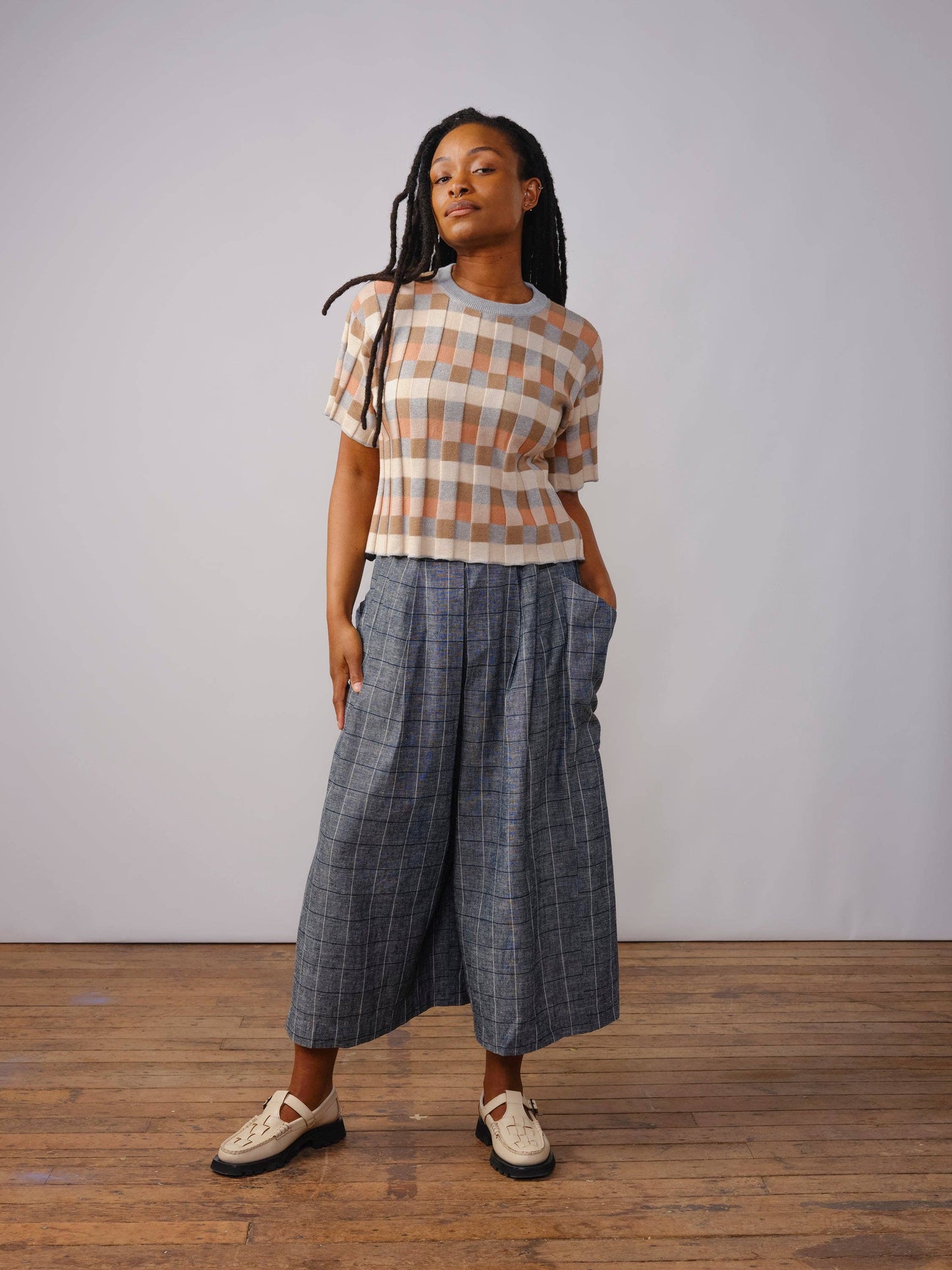 Anni Grid Plaited Tee - Quartz