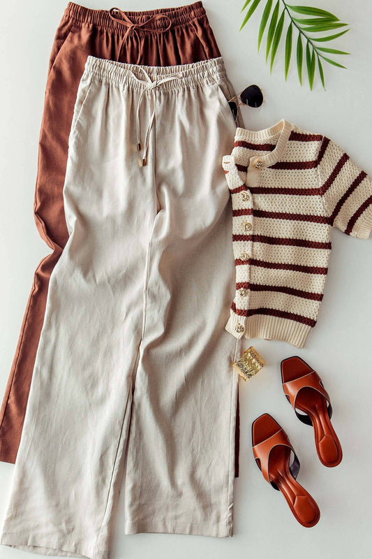 Chocolate Brown Linen Blend Pants