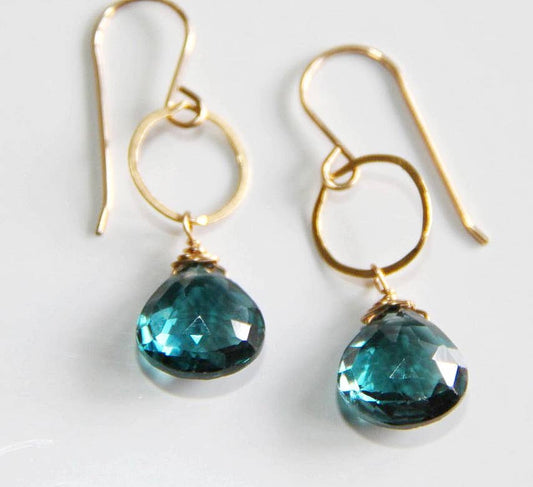 London Blue Topaz Gold Earrings - Labradorite or Citrine