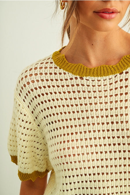 Cream & Lemongrass Scalloped Knit Top