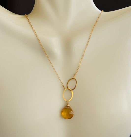 Asymmetrical Gold Necklace - Champagne Quartz or London Blue Topaz