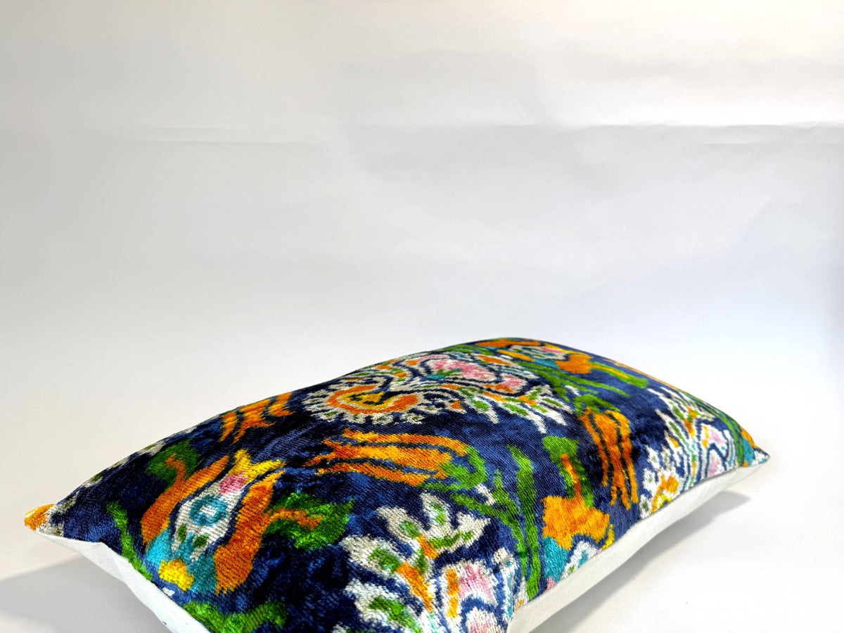 Blue Suzani Velvet Ikat Pillow