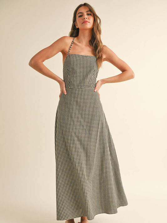 Black and WhiteGingham Pattern Long Dress