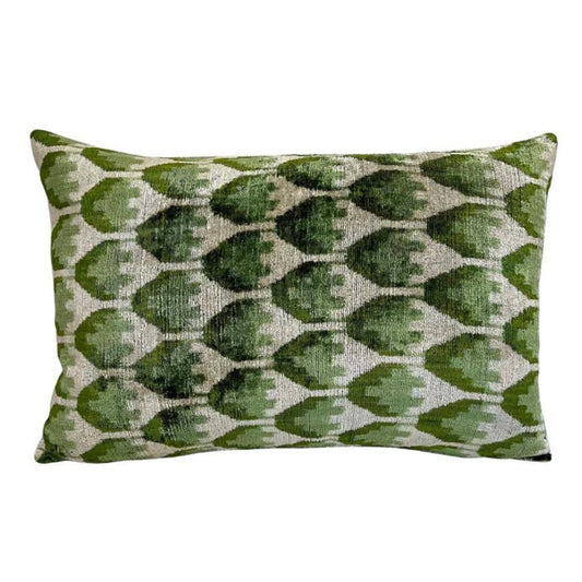 Green Ikat Velvet Silk Pillow