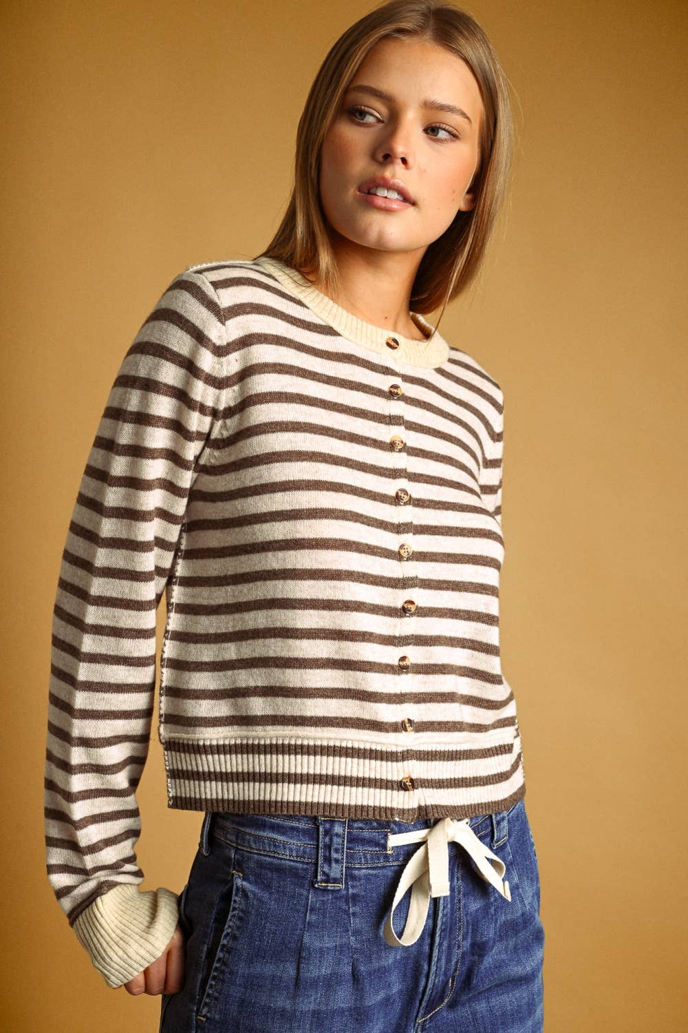 Olive Striped Cardigan