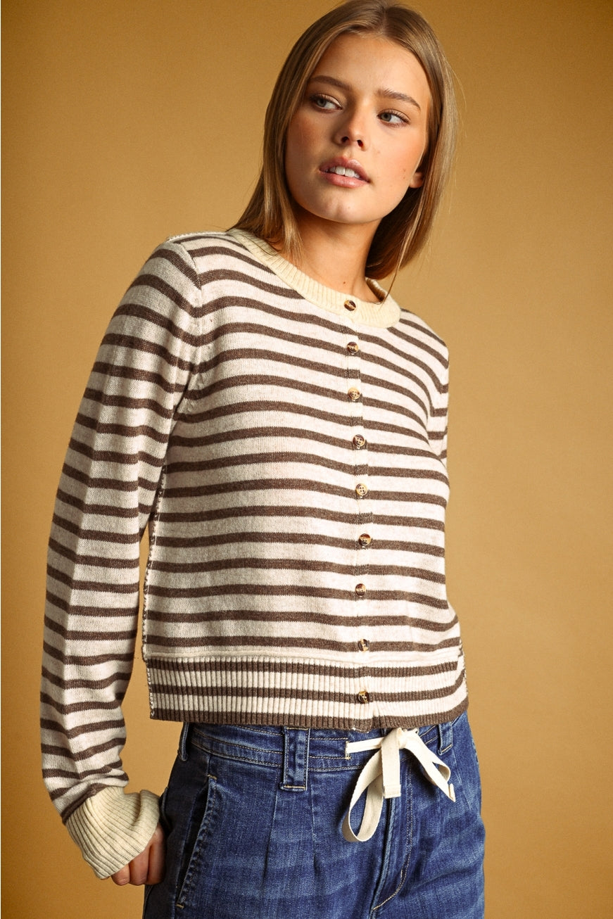 Striped Pattern Button Front Cardigan