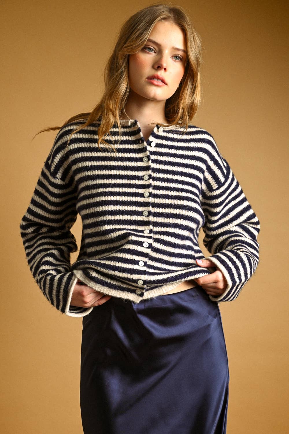 Striped button front cardigan