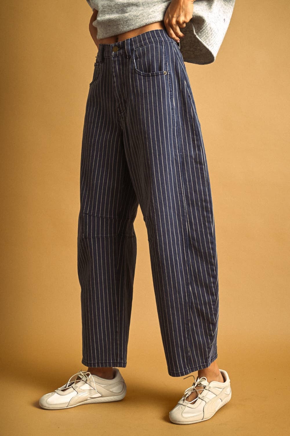 Pinstriped Barrel Pants - 2 colors